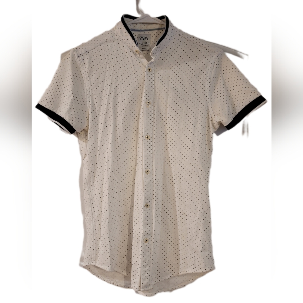 White and Black spotted Men's Slim Fit Zara Shirt Size Small